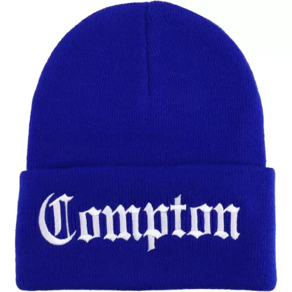 imageTrendy Apparel Shop Compton Old English Font Embroidered Long Cuff BeanieRoyal