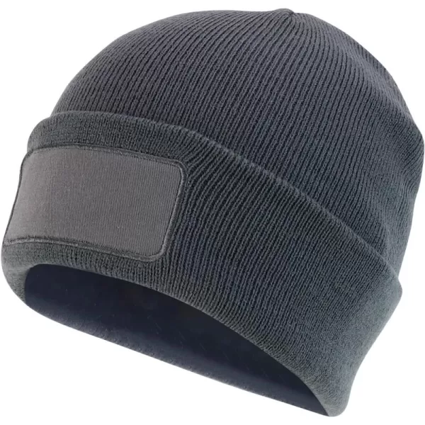 imageTrendy Apparel Shop Cotton Twill Patch Rib Knit Cuff Long BeanieGrey
