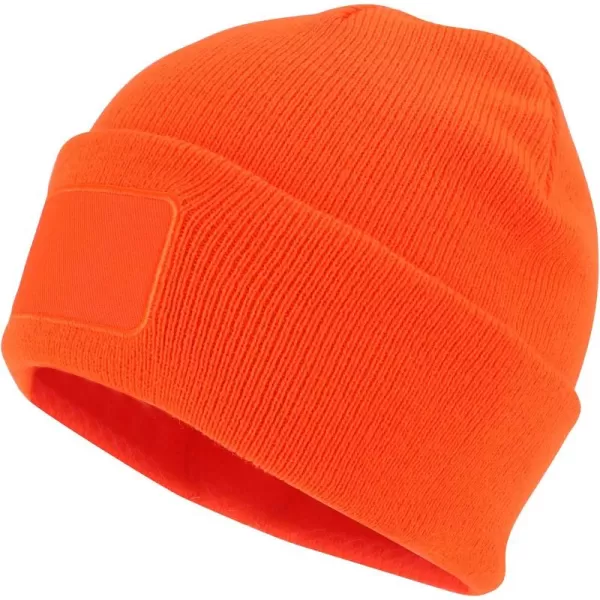 imageTrendy Apparel Shop Cotton Twill Patch Rib Knit Cuff Long BeanieNeon Orange