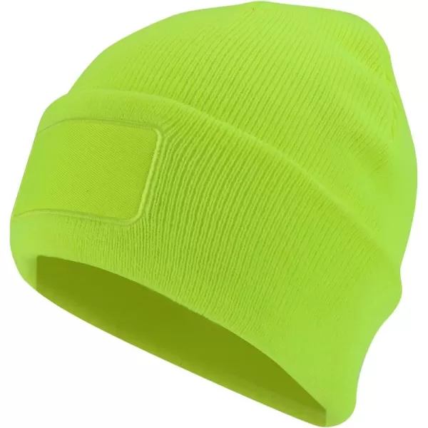 imageTrendy Apparel Shop Cotton Twill Patch Rib Knit Cuff Long BeanieNeon Yellow