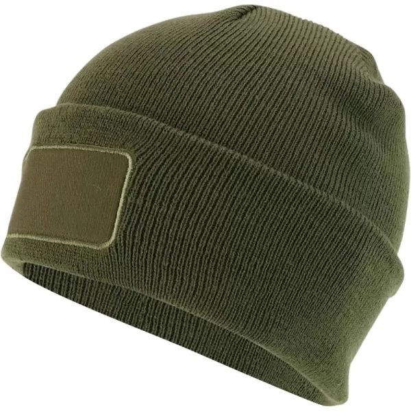 imageTrendy Apparel Shop Cotton Twill Patch Rib Knit Cuff Long BeanieOlive