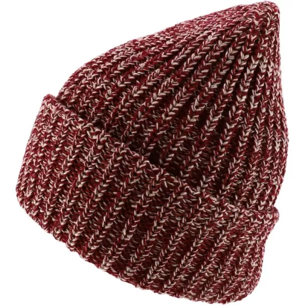 imageTrendy Apparel Shop Long Cuffed Plain Thick Ribbed Chunky Knit Winter Beanie HatRed White