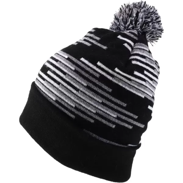 imageTrendy Apparel Shop Made in USA Staggered Bar Pattern Pom Pom Long Cuff BeanieBlack Grey White