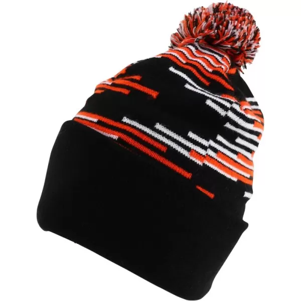 imageTrendy Apparel Shop Made in USA Staggered Bar Pattern Pom Pom Long Cuff BeanieBlack Orange White