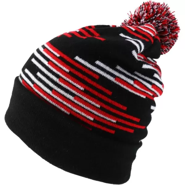 imageTrendy Apparel Shop Made in USA Staggered Bar Pattern Pom Pom Long Cuff BeanieBlack Red White