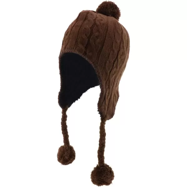 imageTrendy Apparel Shop Pom Pom Winter Ear Flaps Soft Fuzzy Peruvian Beanie HatBrown
