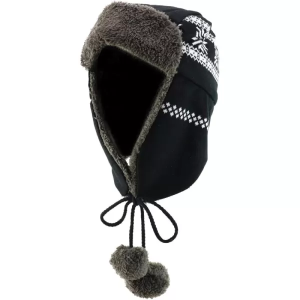 imageTrendy Apparel Shop Soft Fur Winter Snowflake Knit Ear Flaps Trooper Beanie HatBlack