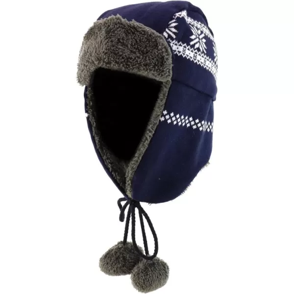 imageTrendy Apparel Shop Soft Fur Winter Snowflake Knit Ear Flaps Trooper Beanie HatNavy