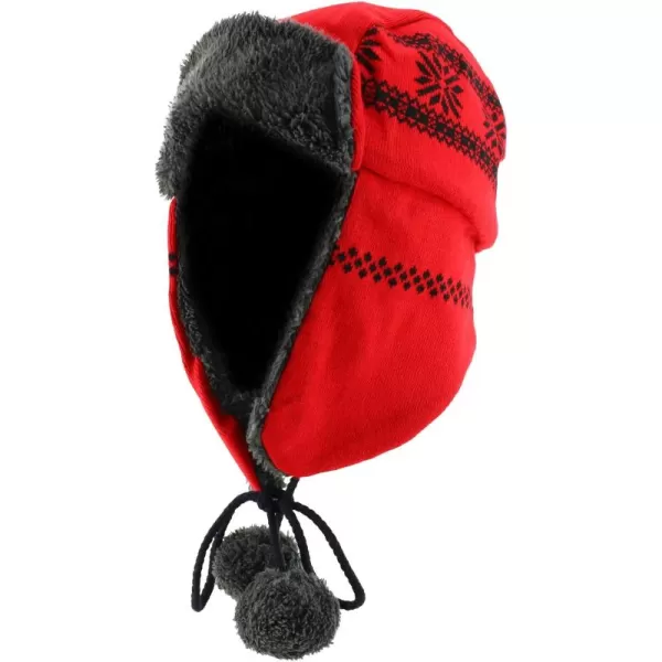 imageTrendy Apparel Shop Soft Fur Winter Snowflake Knit Ear Flaps Trooper Beanie HatRed