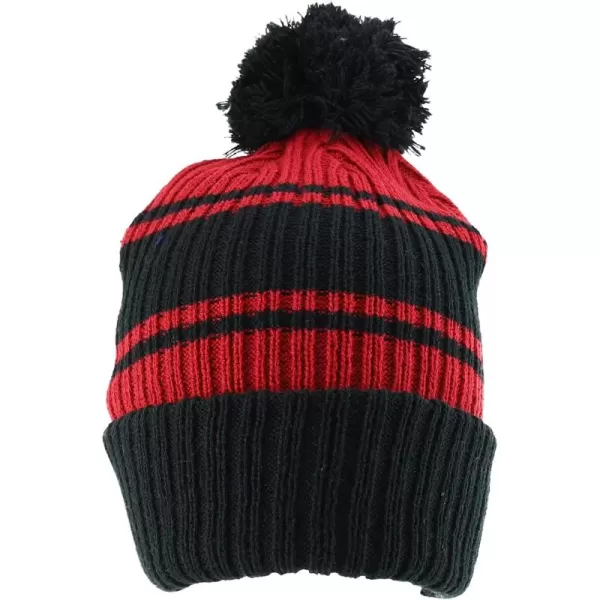 imageTrendy Apparel Shop Stripe Pattern Ribbed Knit Cuff Long Beanie with Pom PomBlack Burgundy