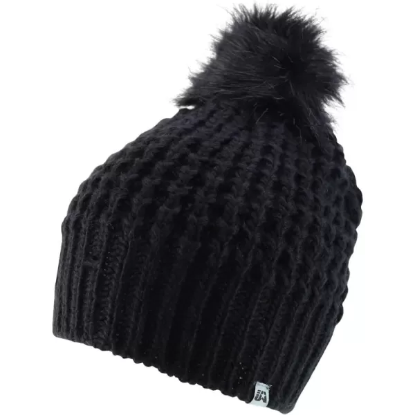 imageTrendy Apparel Shop Warm Soft Cable Knit Faux Fur Pom Pom BeanieBlack