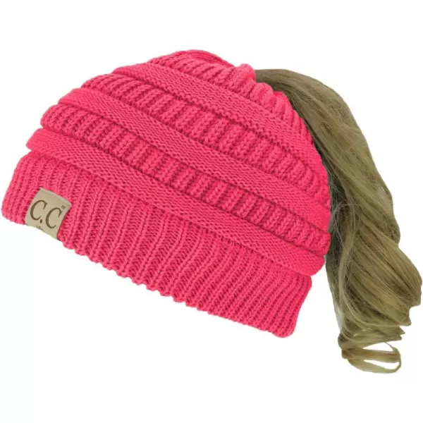 imageTrendy Apparel Shop Womens Lightweight Ribbed Knit 365 Stretchable Ponytail Beanie Cap