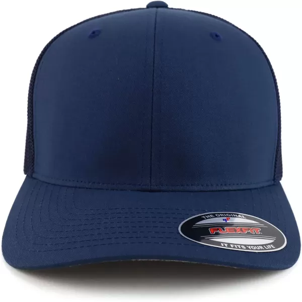 imageTrendy Apparel Shop 2XL Structured Flex Fitted Trucker Flexfit Baseball CapNavy