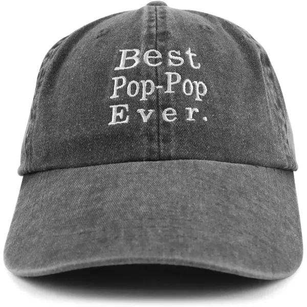 imageTrendy Apparel Shop Best Pop Pop Ever Embroidered Soft Fit Washed Cotton Baseball CapBlack