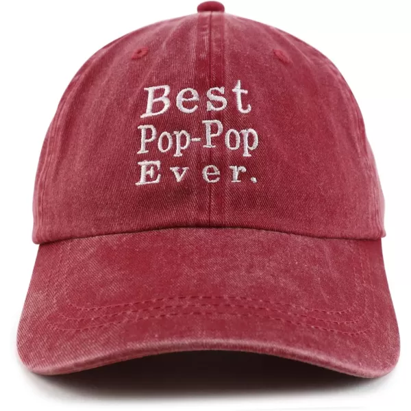 imageTrendy Apparel Shop Best Pop Pop Ever Embroidered Soft Fit Washed Cotton Baseball CapBurgundy