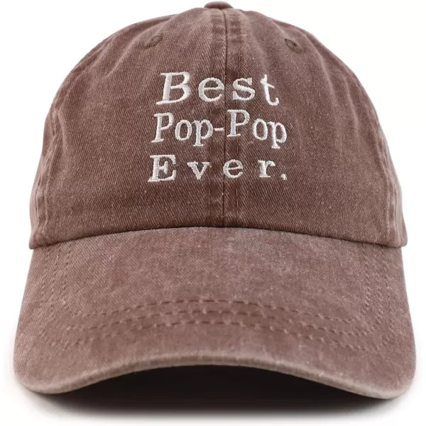 imageTrendy Apparel Shop Best Pop Pop Ever Embroidered Soft Fit Washed Cotton Baseball CapChocolate