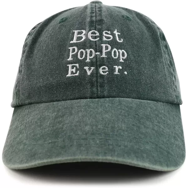 imageTrendy Apparel Shop Best Pop Pop Ever Embroidered Soft Fit Washed Cotton Baseball CapDark Green