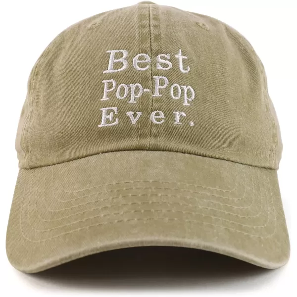 imageTrendy Apparel Shop Best Pop Pop Ever Embroidered Soft Fit Washed Cotton Baseball CapKhaki