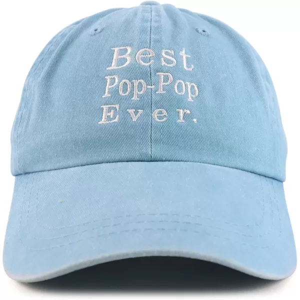 imageTrendy Apparel Shop Best Pop Pop Ever Embroidered Soft Fit Washed Cotton Baseball CapLight Blue