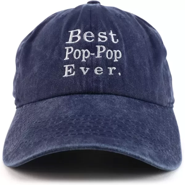 imageTrendy Apparel Shop Best Pop Pop Ever Embroidered Soft Fit Washed Cotton Baseball CapNavy