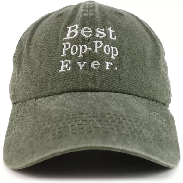 imageTrendy Apparel Shop Best Pop Pop Ever Embroidered Soft Fit Washed Cotton Baseball CapOlive