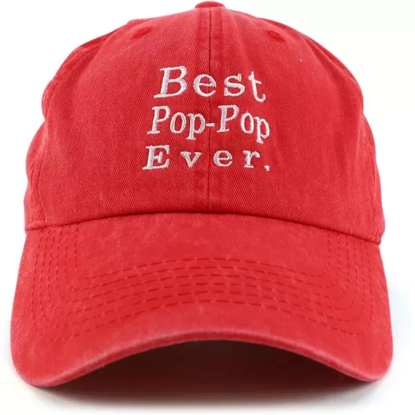 imageTrendy Apparel Shop Best Pop Pop Ever Embroidered Soft Fit Washed Cotton Baseball CapRed