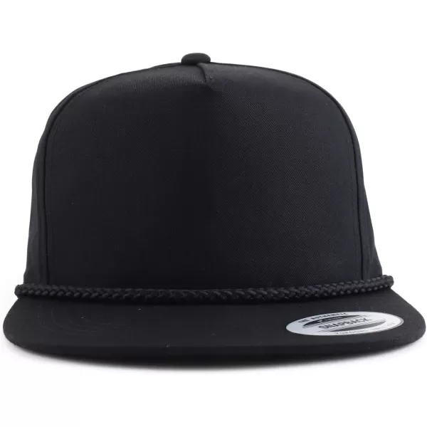 imageTrendy Apparel Shop Classic 5 Panel Golf Cap Flatbill Snapback HatBlack