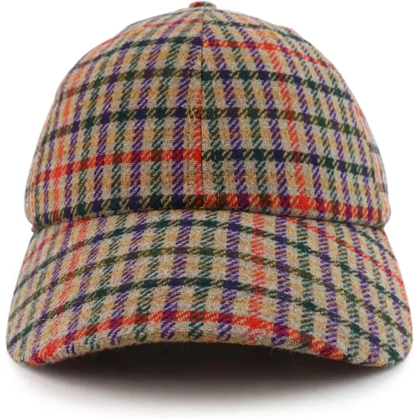 imageTrendy Apparel Shop Plaid Checker Wool Blend Unstructured Baseball CapBeige