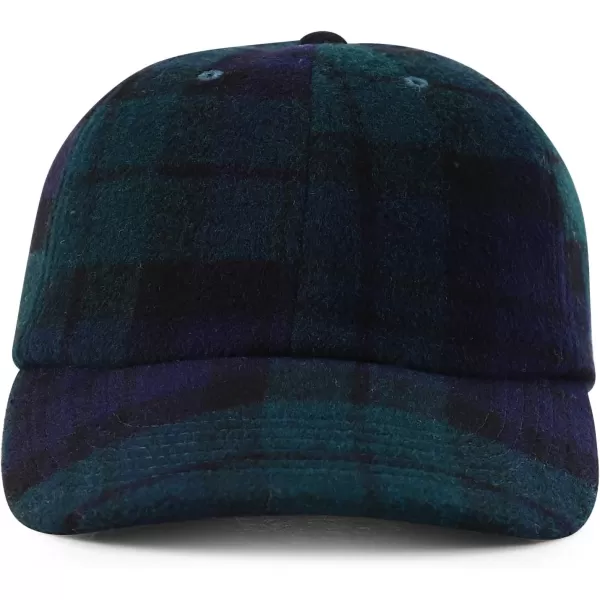 imageTrendy Apparel Shop Plaid Checker Wool Blend Unstructured Baseball CapDark Teal Black Watch