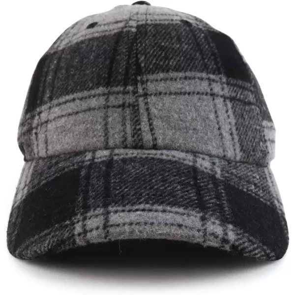 imageTrendy Apparel Shop Plaid Checker Wool Blend Unstructured Baseball CapGrey