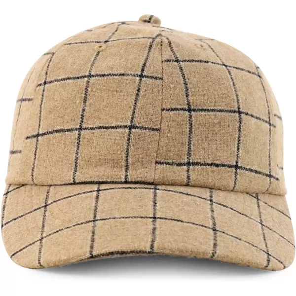 imageTrendy Apparel Shop Plaid Checker Wool Blend Unstructured Baseball CapKhaki Checker