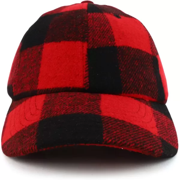imageTrendy Apparel Shop Plaid Checker Wool Blend Unstructured Baseball CapRed