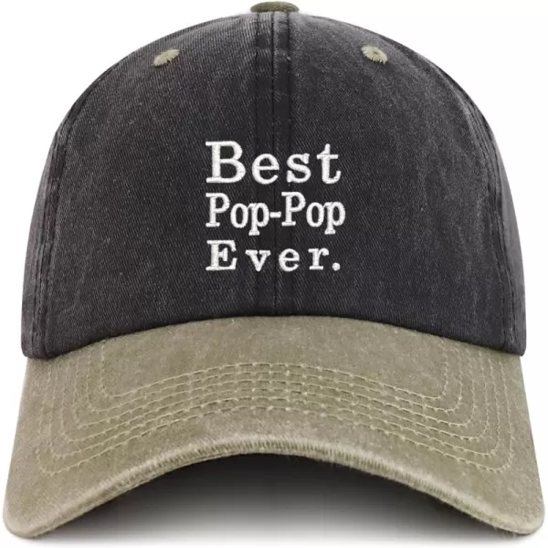 imageTrendy Apparel Shop Best Pop Pop Ever Embroidered Soft Fit Washed Cotton Baseball CapBlack Khaki