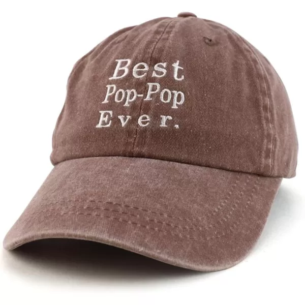imageTrendy Apparel Shop Best Pop Pop Ever Embroidered Soft Fit Washed Cotton Baseball CapChocolate