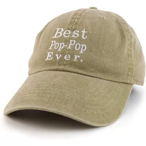imageTrendy Apparel Shop Best Pop Pop Ever Embroidered Soft Fit Washed Cotton Baseball CapKhaki
