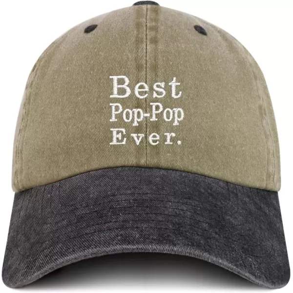 imageTrendy Apparel Shop Best Pop Pop Ever Embroidered Soft Fit Washed Cotton Baseball CapKhaki Black