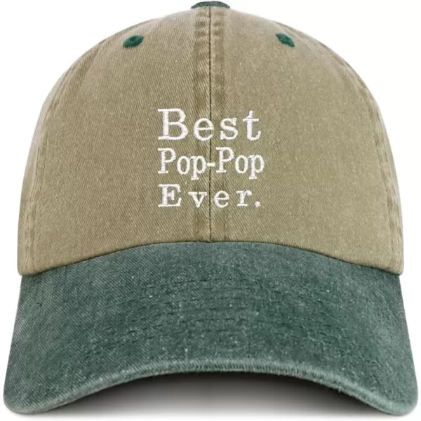 imageTrendy Apparel Shop Best Pop Pop Ever Embroidered Soft Fit Washed Cotton Baseball CapKhaki Dark Green