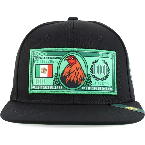 imageTrendy Apparel Shop 100 Dollar Bill with Rooster Patch Flatbill Snapback CapBlack Black