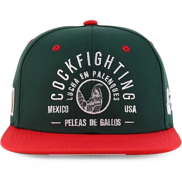 imageTrendy Apparel Shop Cock Fighting Embroidered Flat Bill Snapback CapDarkgreen Red