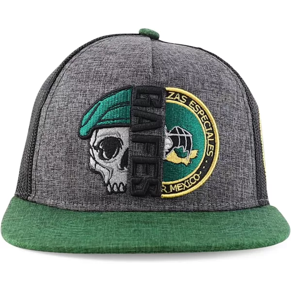 imageTrendy Apparel Shop Gafes Mexican Army Embroidered Flat Bill Snapback CapCharcoal Mesh Green