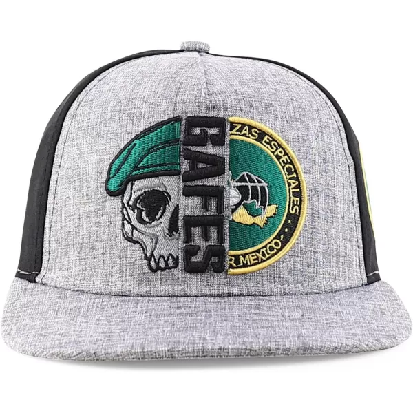 imageTrendy Apparel Shop Gafes Mexican Army Embroidered Flat Bill Snapback CapHgrey Black