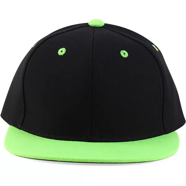 imageTrendy Apparel Shop Infant to Youth Plain Structured Flatbill Snapback CapBlack Neon Green