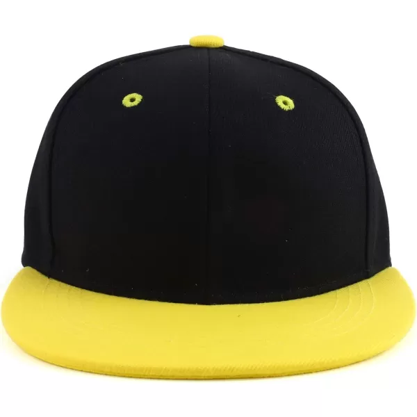 imageTrendy Apparel Shop Infant to Youth Plain Structured Flatbill Snapback CapBlack Yellow