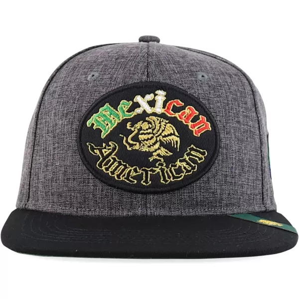 imageTrendy Apparel Shop Mexican American Embroidered Flatbill Snapback CapCharcoal Black