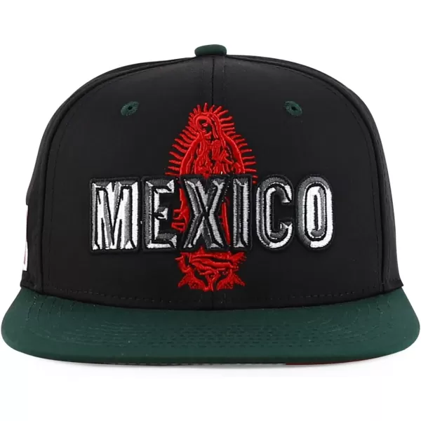 imageTrendy Apparel Shop Mexico Guadalupe Embroidered Flat Bill Snapback CapBlack Darkgreen