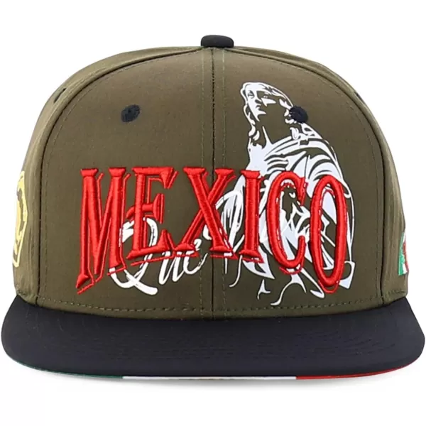 imageTrendy Apparel Shop Mexico Guadalupe Embroidered Flat Bill Snapback CapOlive Black 2