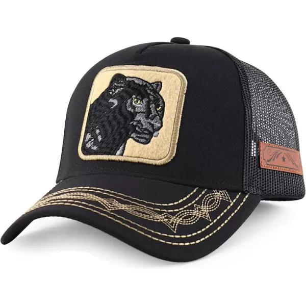 imageTrendy Apparel Shop Animal Design Square Embroidered Snapback Trucker CapBlack Panther Black Black