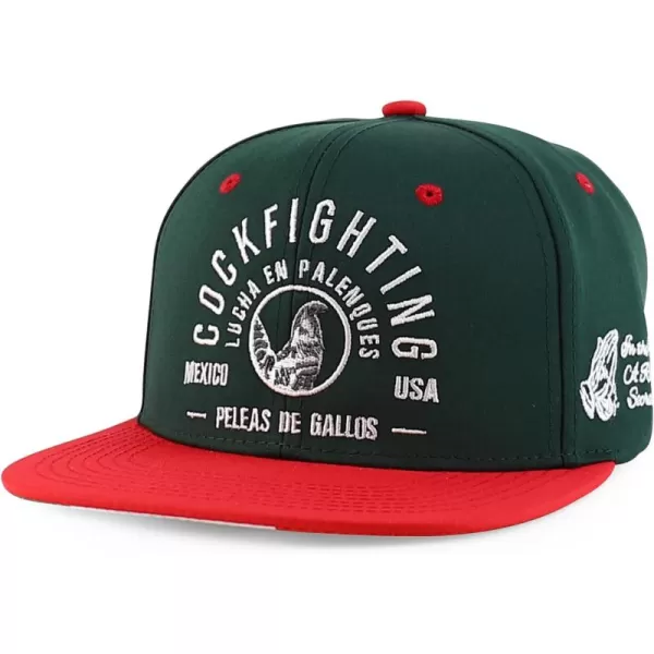 imageTrendy Apparel Shop Cock Fighting Embroidered Flat Bill Snapback CapDarkgreen Red