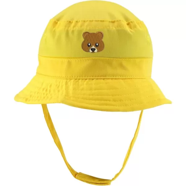 imageTrendy Apparel Shop Cute Bear Face Embroidered Infant Lightweight Bucket Hat with Chin StrapYellow