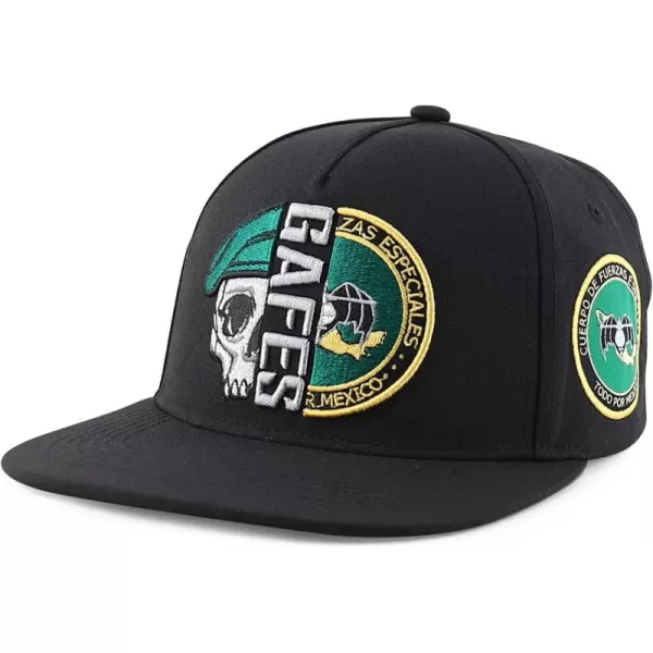 imageTrendy Apparel Shop Gafes Mexican Army Embroidered Flat Bill Snapback CapBlack Black